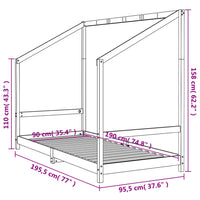 Giroletto per Bambini Nero 90x190 cm in Legno Massello di Pino 835714