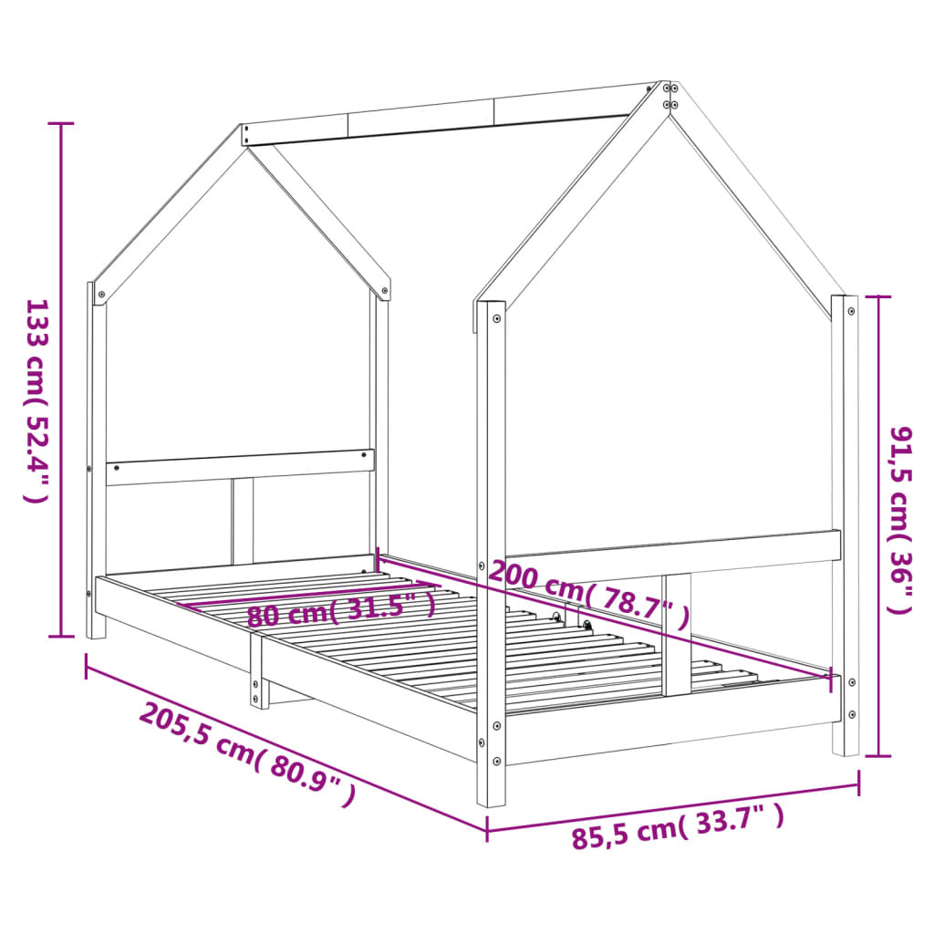 Giroletto per Bambini 80x200 cm in Legno Massello di Pino 835715