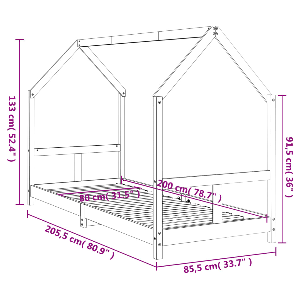 Giroletto per Bambini Bianco 80x200cm in Legno Massello di Pino 835716