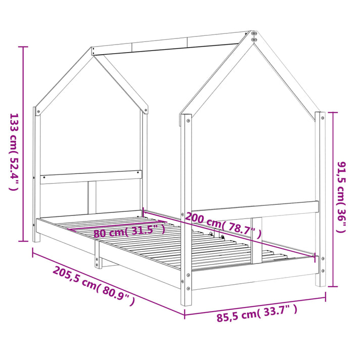 Giroletto per Bambini Bianco 80x200cm in Legno Massello di Pino 835716