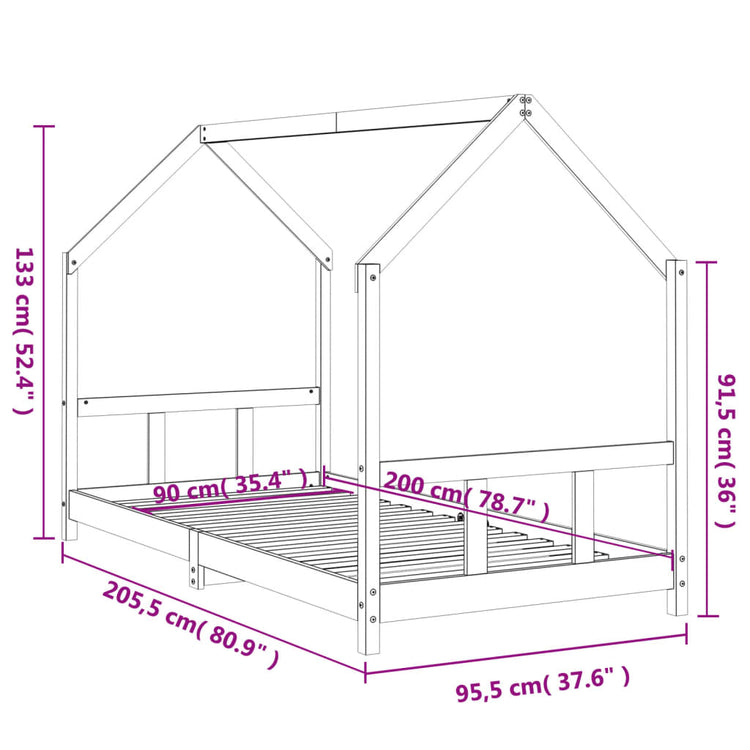 Giroletto per Bambini Bianco 90x200cm in Legno Massello di Pino 835719