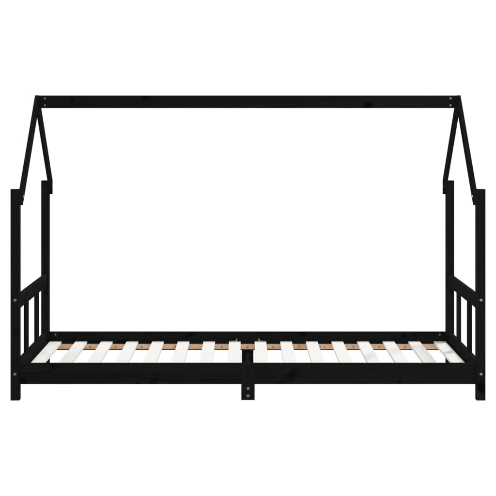 Giroletto per Bambini Nero 90x200 cm in Legno Massello di Pino 835720