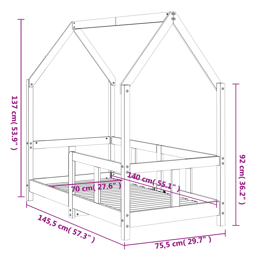 Giroletto per Bambini 70x140 cm in Legno Massello di Pino 835721