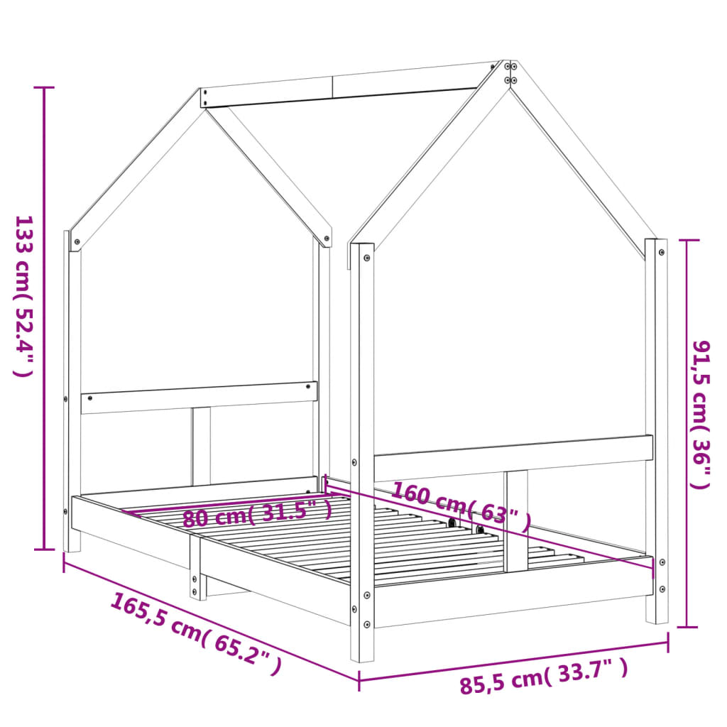 Giroletto per Bambini 80x160 cm in Legno Massello di Pino 835724