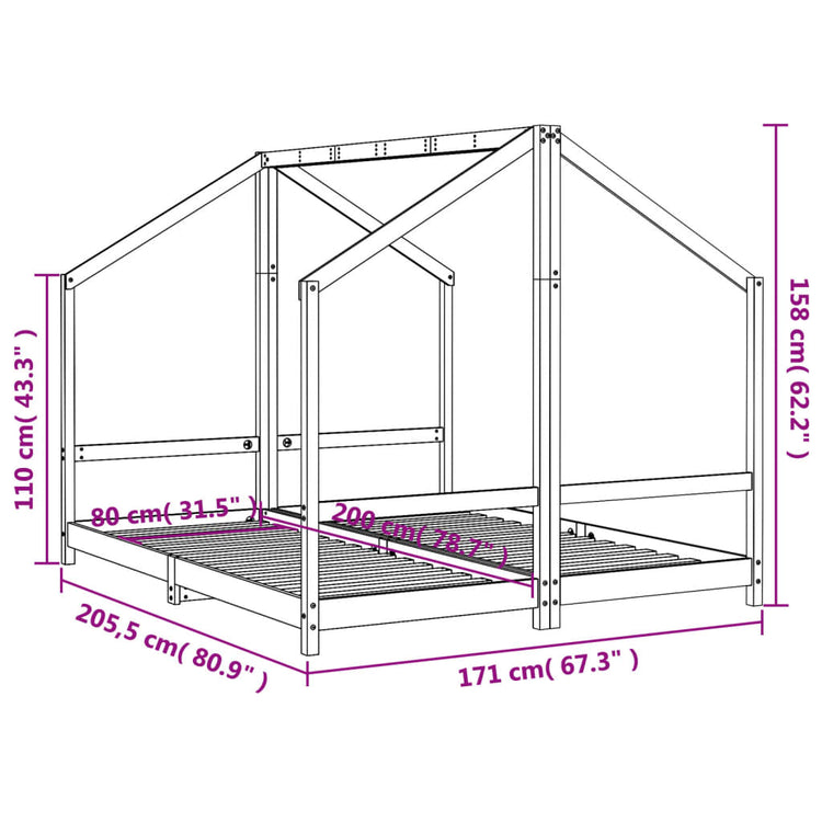 Giroletto per Bambini 2x(80x200) cm in Legno Massello di Pino 3200586