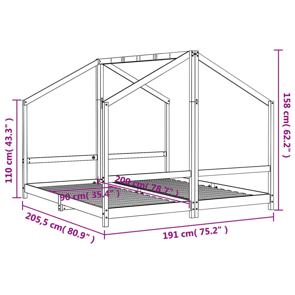 Giroletto per Bambini 2x(90x200) cm in Legno Massello di Pino 3200589