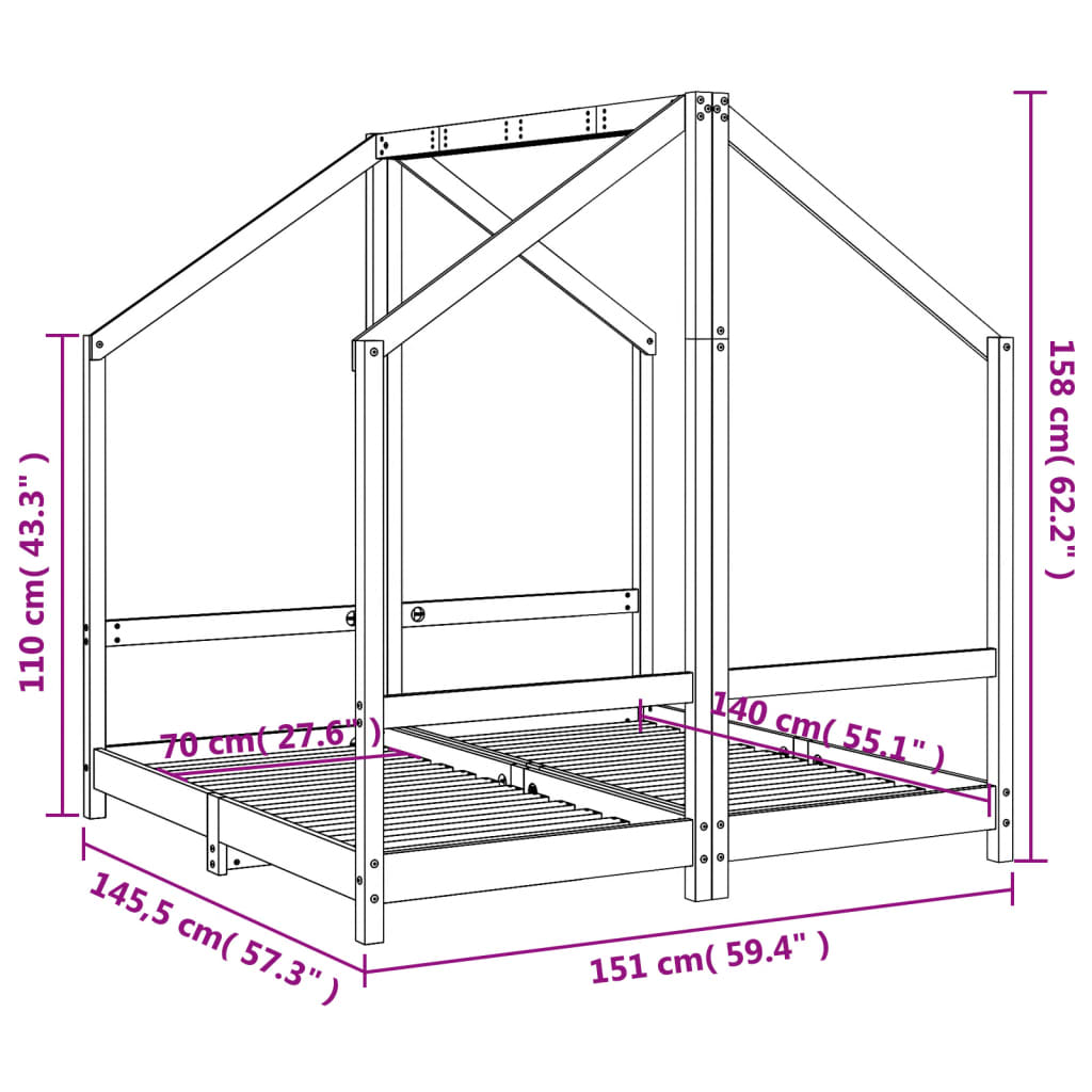 Giroletto per Bambini 2x(70x140) cm in Legno Massello di Pino 3200592