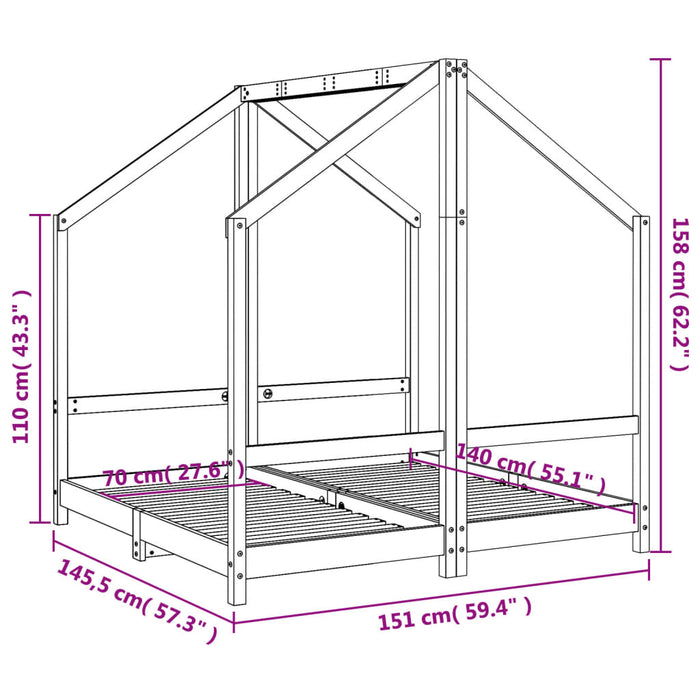 Giroletto per Bambini Bianco 2x(70x140)cm Legno Massello Pino 3200593