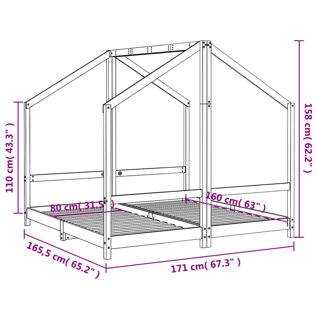 Giroletto per Bambini 2x(80x160) cm in Legno Massello di Pino 3200595