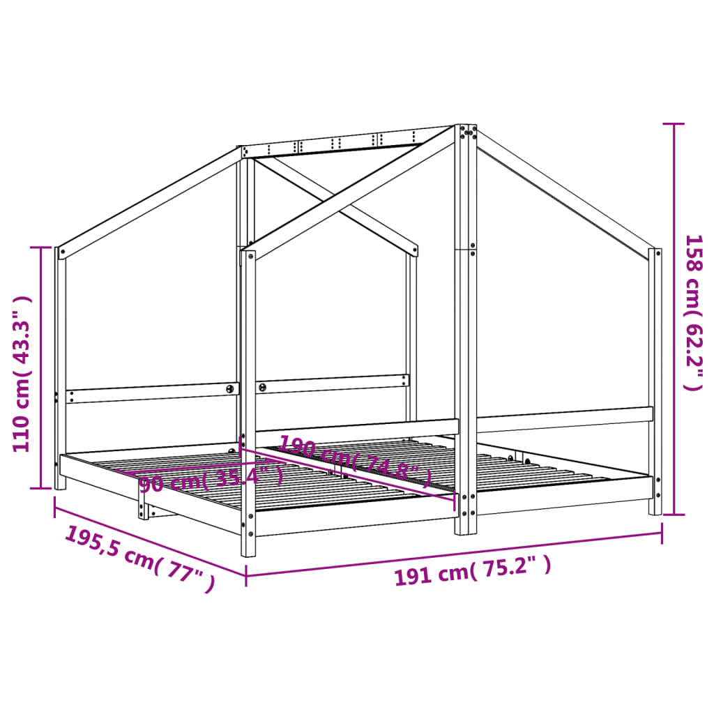 Giroletto per Bambini 2x(90x190) cm in Legno Massello di Pino 3200598