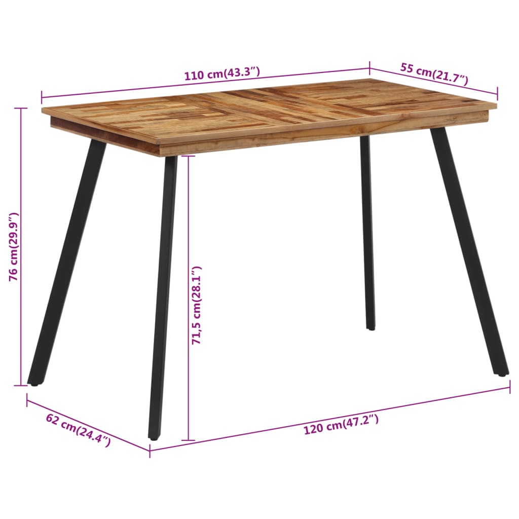 Tavolo da Pranzo 120x62x76 cm in Legno Massello di Teak 358530