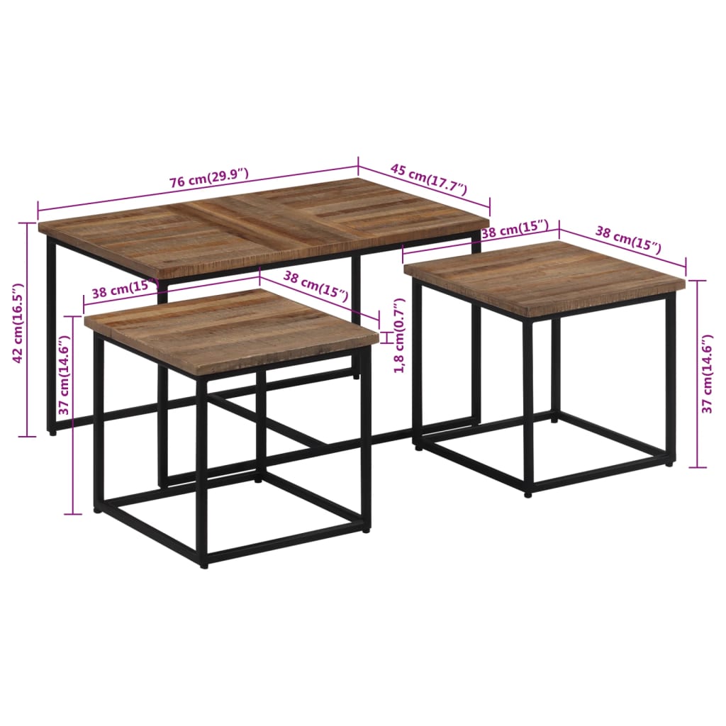 Tavolini a Incastro 3 pz in Legno Massello di Teak 358535