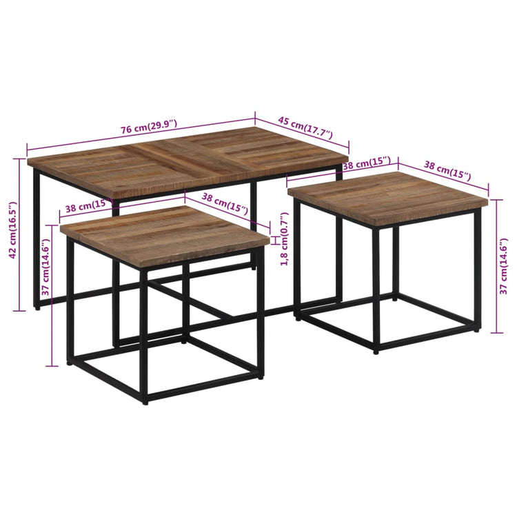 Tavolini a Incastro 3 pz in Legno Massello di Teak 358535