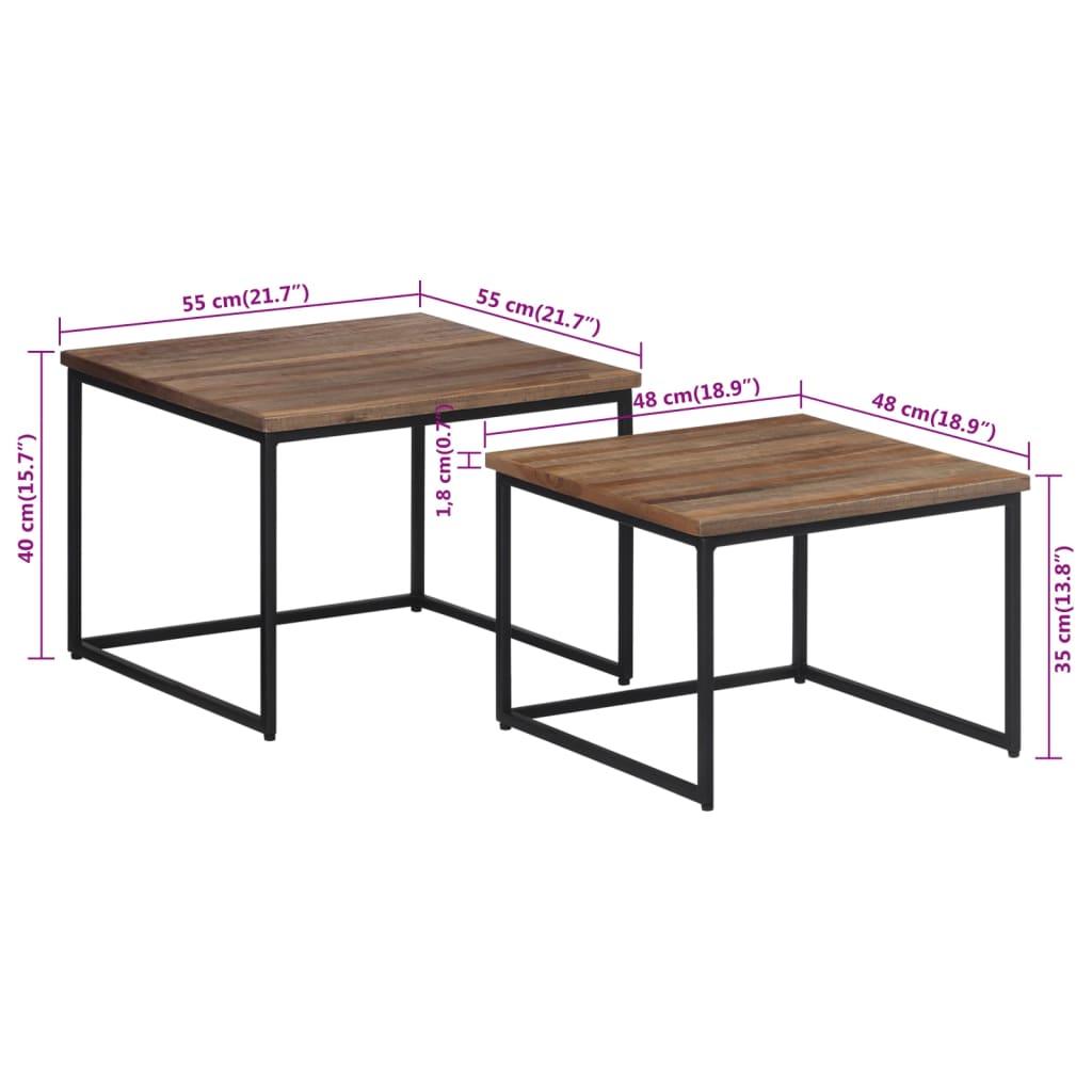 Tavolini a Incastro 2 pz in Legno Massello di Teak 358536