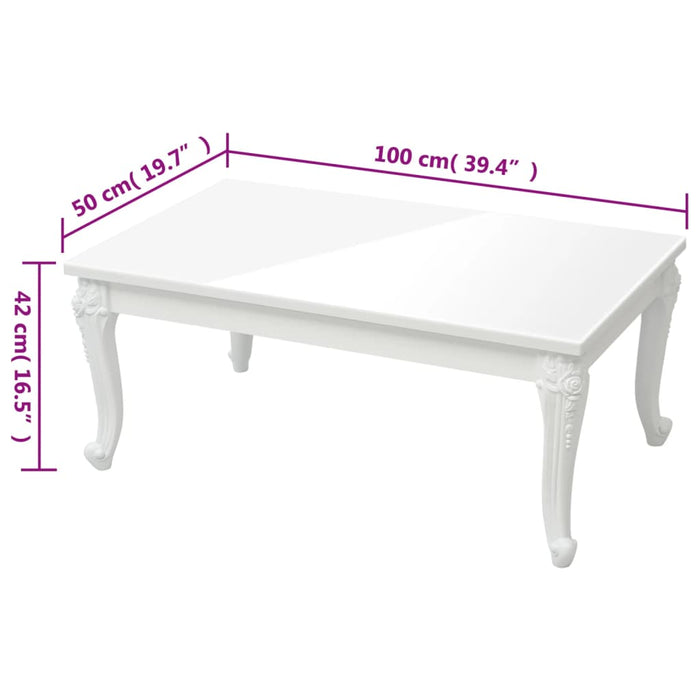 Tavolino da Salotto Bianco Lucido 100x50x42cm Legno Multistrato 358560