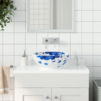 Lavabo da Appoggio Bianco e Blu Rotondo Φ41x14 cm Ceramica 155048