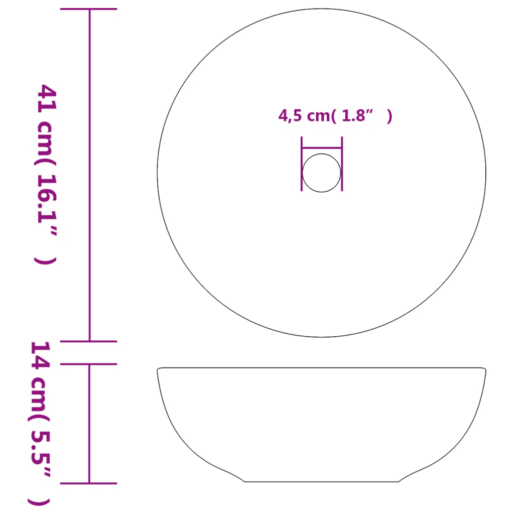 Lavabo da Appoggio Bianco e Giallo Rotondo Φ41x14 cm Ceramica 155053