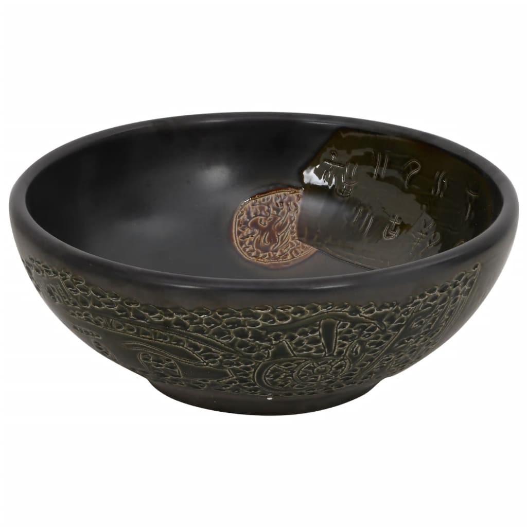 Lavabo da Appoggio Nero Rotondo Φ41x14 cm Ceramica 155058