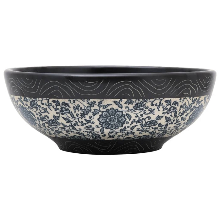 Lavabo da Appoggio Nero e Blu Rotondo Φ41x14 cm Ceramica 155063