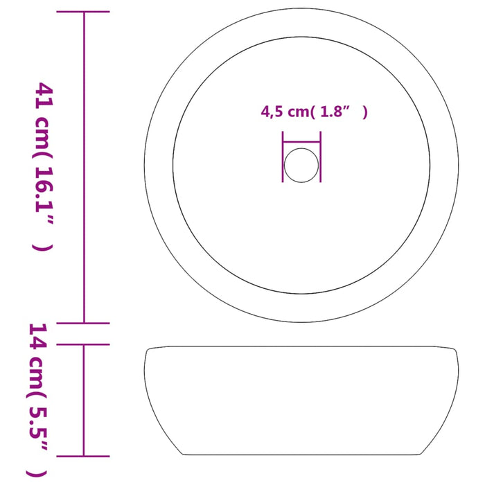 Lavabo da Appoggio Grigio Rotondo Φ41x14 cm Ceramica 155064