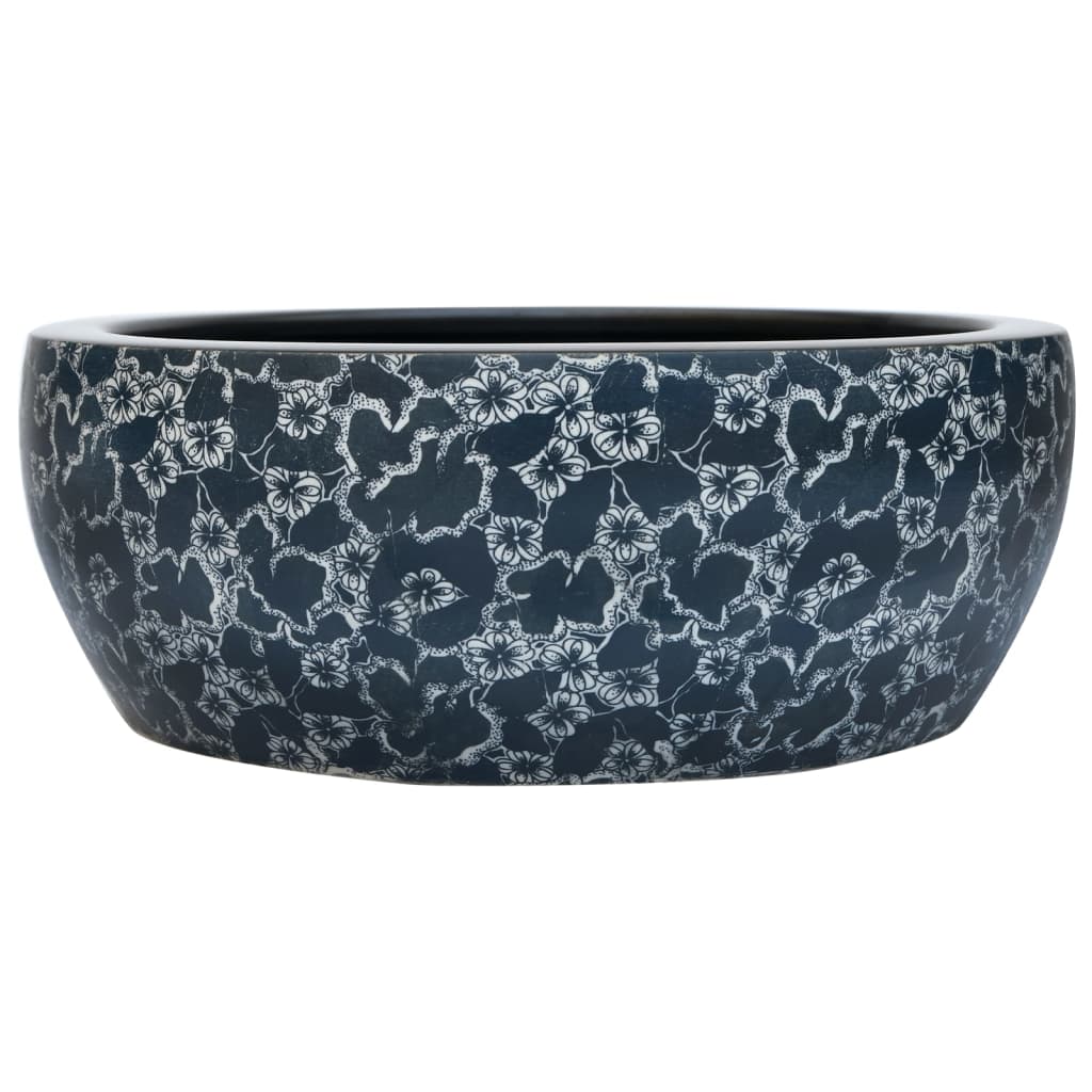 Lavabo da Appoggio Nero e Blu Rotondo Φ41x14 cm Ceramica 155065