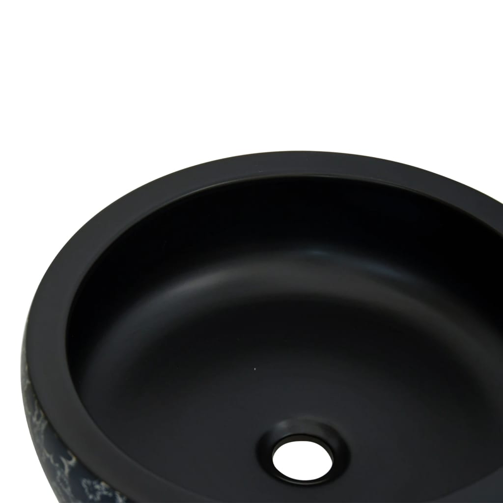 Lavabo da Appoggio Nero e Blu Rotondo Φ41x14 cm Ceramica 155065