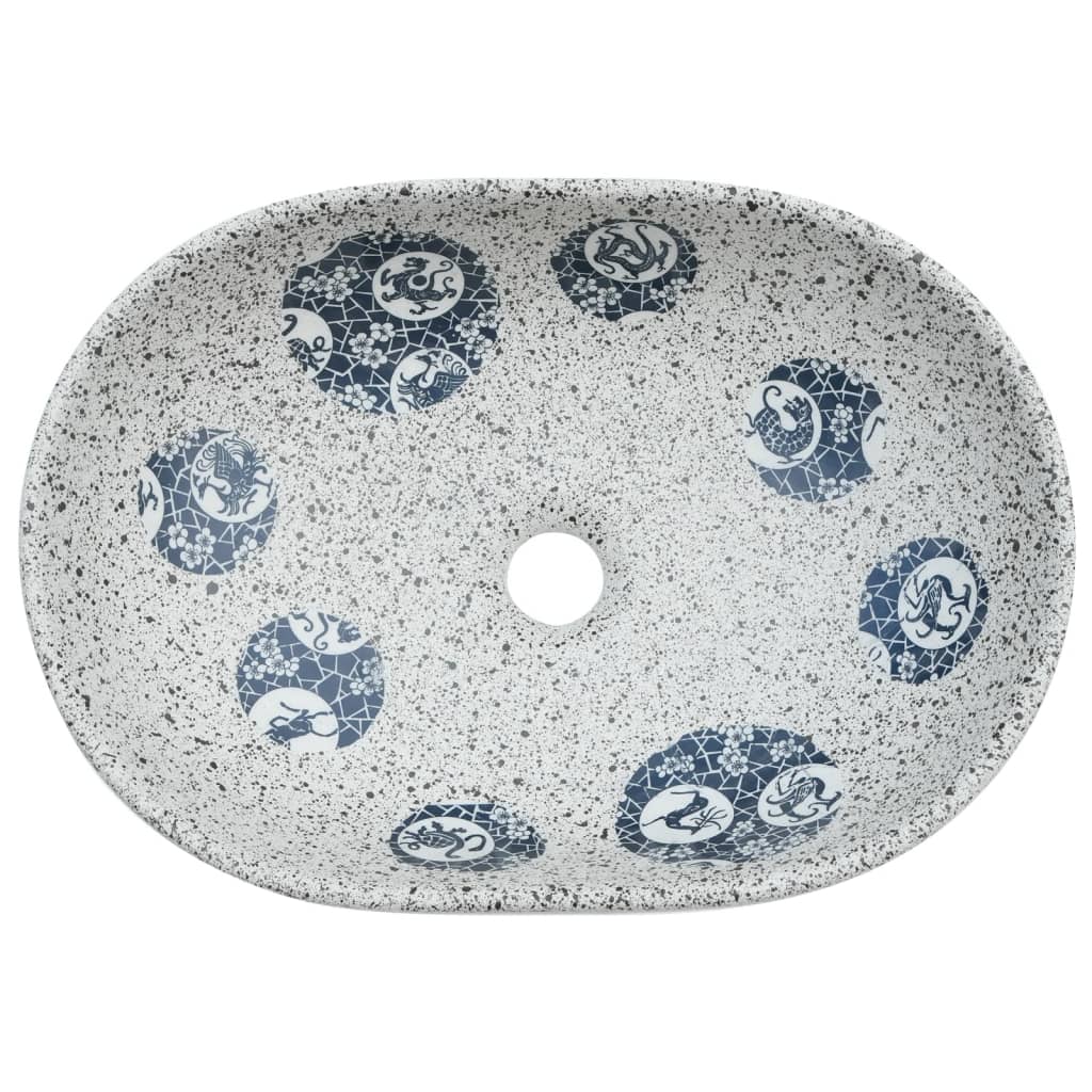 Lavabo da Appoggio Grigio e Blu Ovale 47x33x13 cm Ceramica 155067