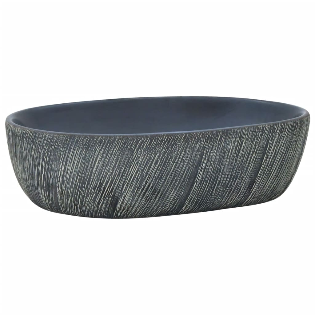 Lavabo da Appoggio Nero e Grigio Ovale 47x33x13 cm Ceramica 155068