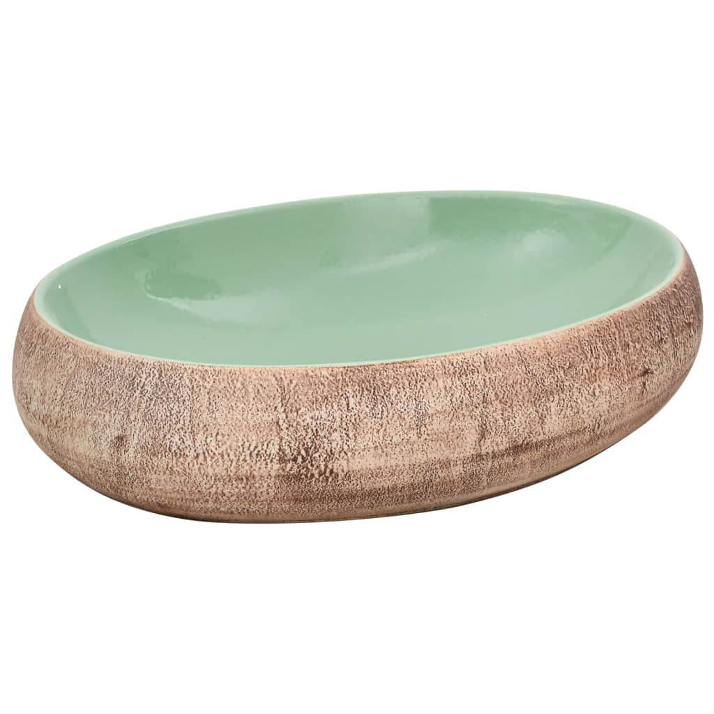 Lavabo da Appoggio Verde e Marrone Ovale 59x40x15 cm Ceramica 155077