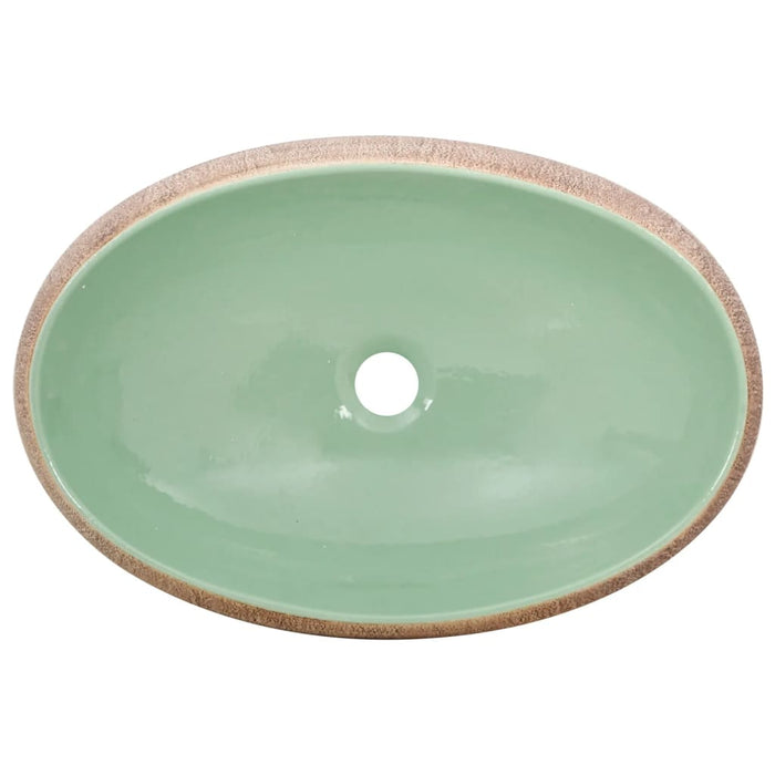 Lavabo da Appoggio Verde e Marrone Ovale 59x40x15 cm Ceramica 155077