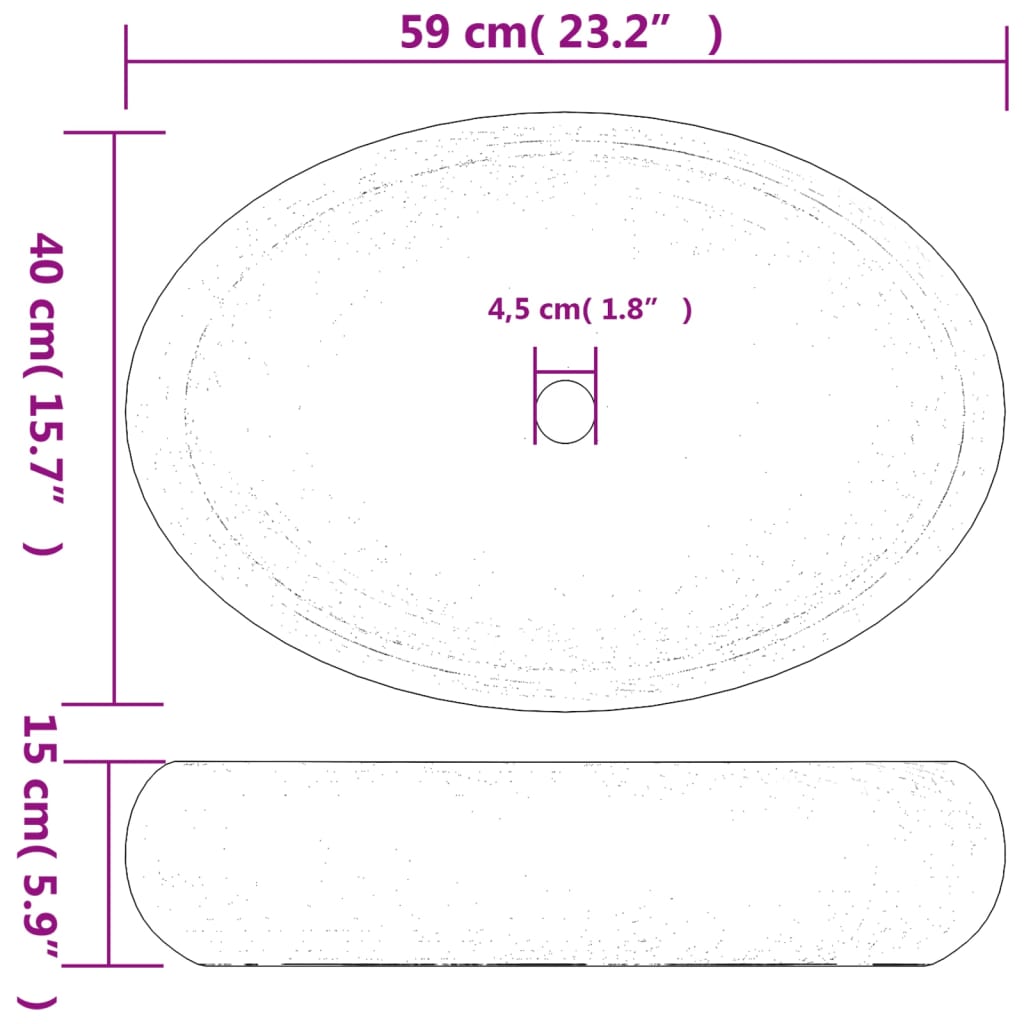 Lavabo da Appoggio Multicolore Ovale 59x40x15 cm Ceramica 155113