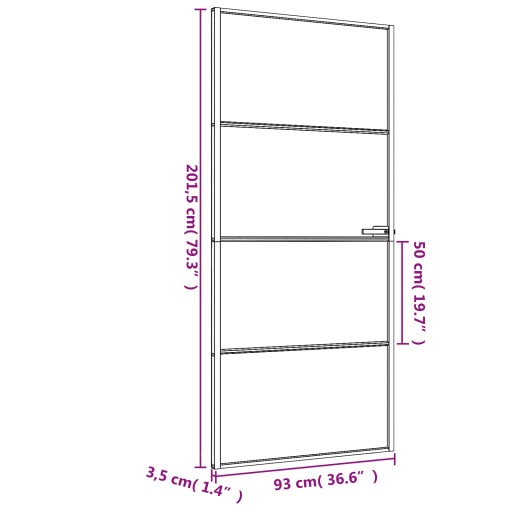 Porta Interni Sottile Nera 93x201,5cm Vetro Temperato Alluminio 155121