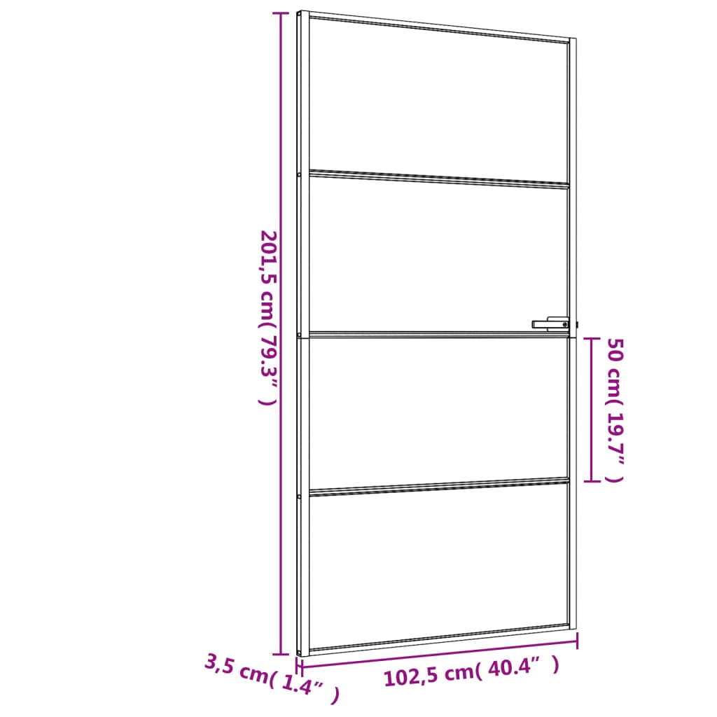 Porta Interni Sottile Nera 102,5x201,5Vetro Temperato Alluminio 155122