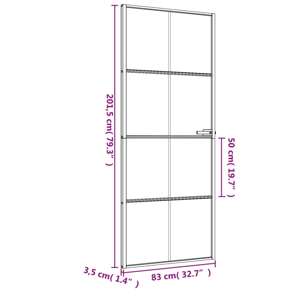 Porta Interni Sottile Nera 83x201,5cm Vetro Temperato Alluminio 155126