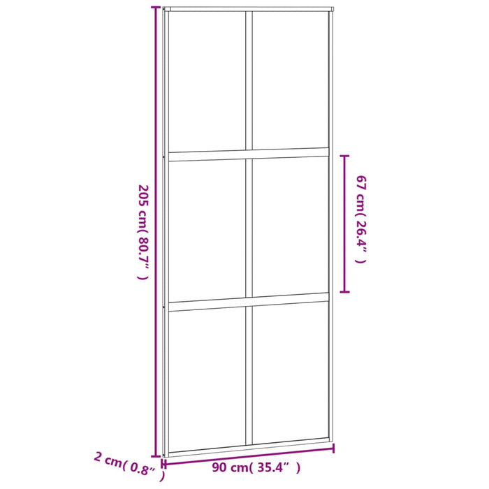 Porta Scorrevole Nera 90x205 cm in Vetro Temperato e Alluminio 155208