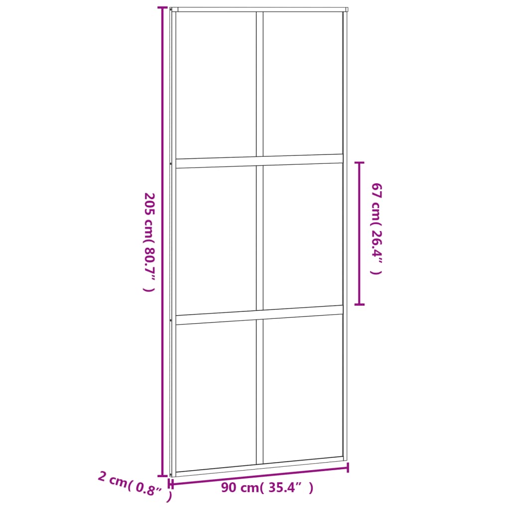 Porta Scorrevole Nera 90x205 cm in Vetro Temperato e Alluminio 155214