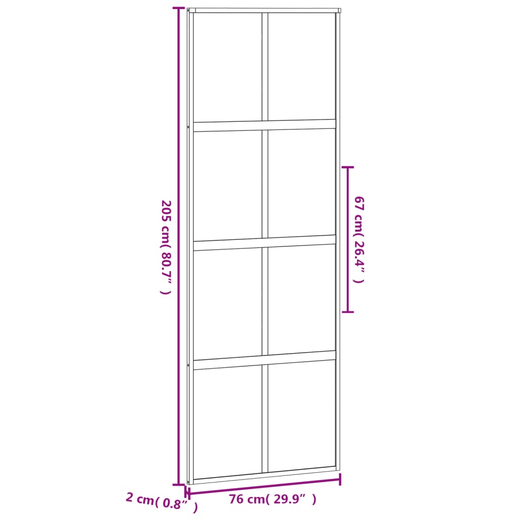 Porta Scorrevole Nera 76x205 cm in Vetro Temperato e Alluminio 155222