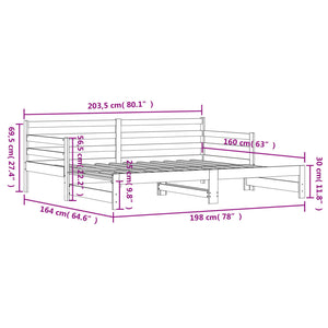 Divano Letto con Letto Estraibile 80x200cm Legno Massello Pino 836150