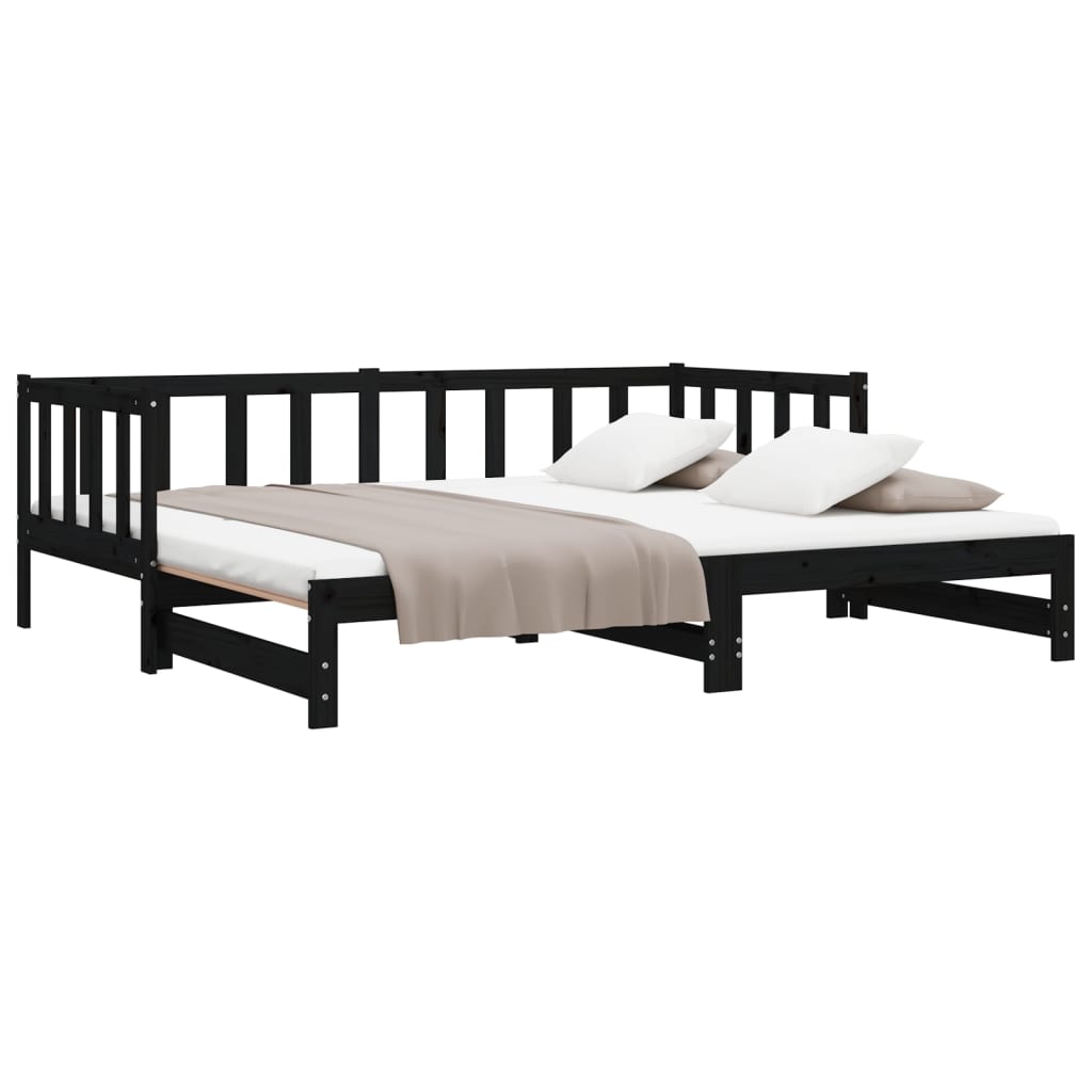 Divano Letto con Letto Estraibile Nero 90x200cm Massello Pino 836158