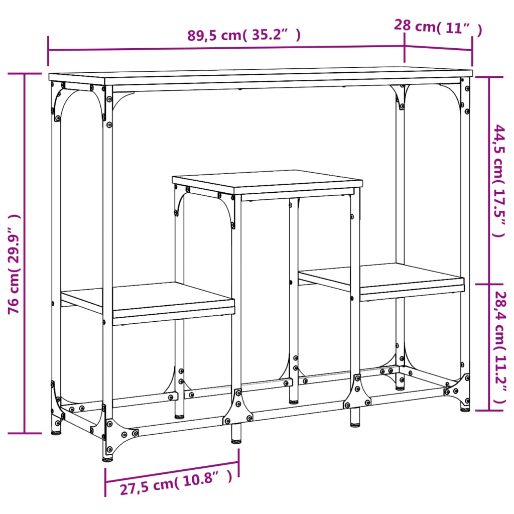 Tavolino Consolle Rovere Sonoma 89,5x28x76cm Legno Multistrato 833384