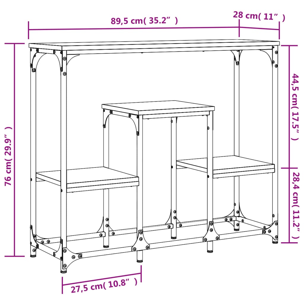 Tavolo Consolle Rovere Fumo 89,5x28x76 cm Legno Multistrato 833385