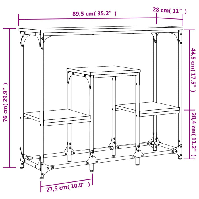 Tavolo Consolle Rovere Fumo 89,5x28x76 cm Legno Multistrato 833385