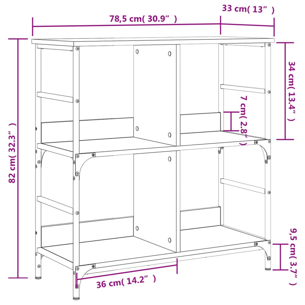 Libreria Nera 78,5x33x82 cm in Legno Multistrato 835244