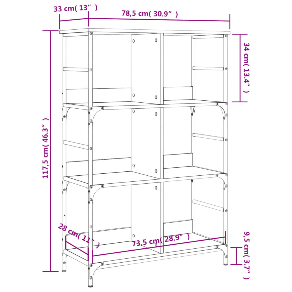 Libreria Rovere Fumo 78,5x33x117,5 cm in Legno Multistrato 835251