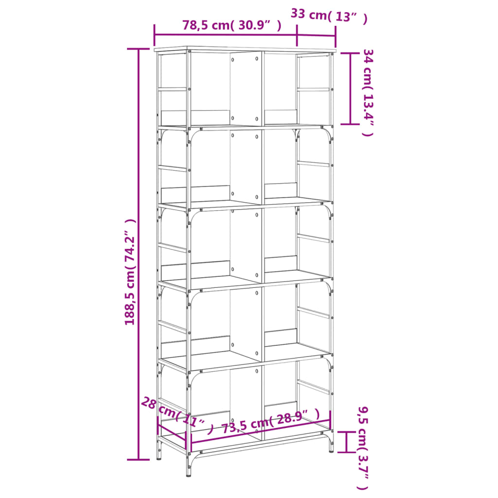 Libreria Rovere Fumo 78,5x33x188,5 cm in Legno Multistrato 835261