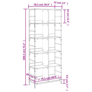 Libreria Rovere Fumo 78,5x33x188,5 cm in Legno Multistrato 835261