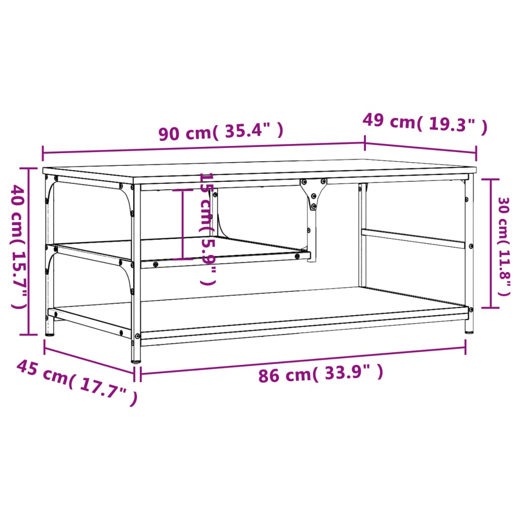 Tavolino da Salotto Rovere Fumo 90x49x40 cm Legno Multistrato 835311