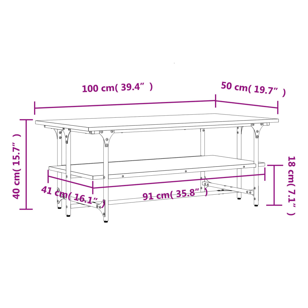 Tavolino Salotto Rovere Marrone 100x50x40cm Legno Multistrato 835323