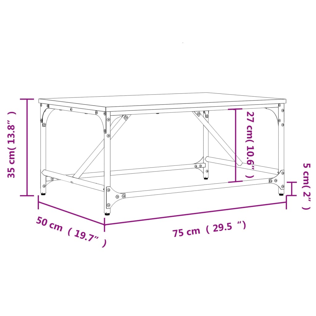 Tavolino da Salotto Rovere Fumo 75x50x35cm in Legno Multistrato 835326