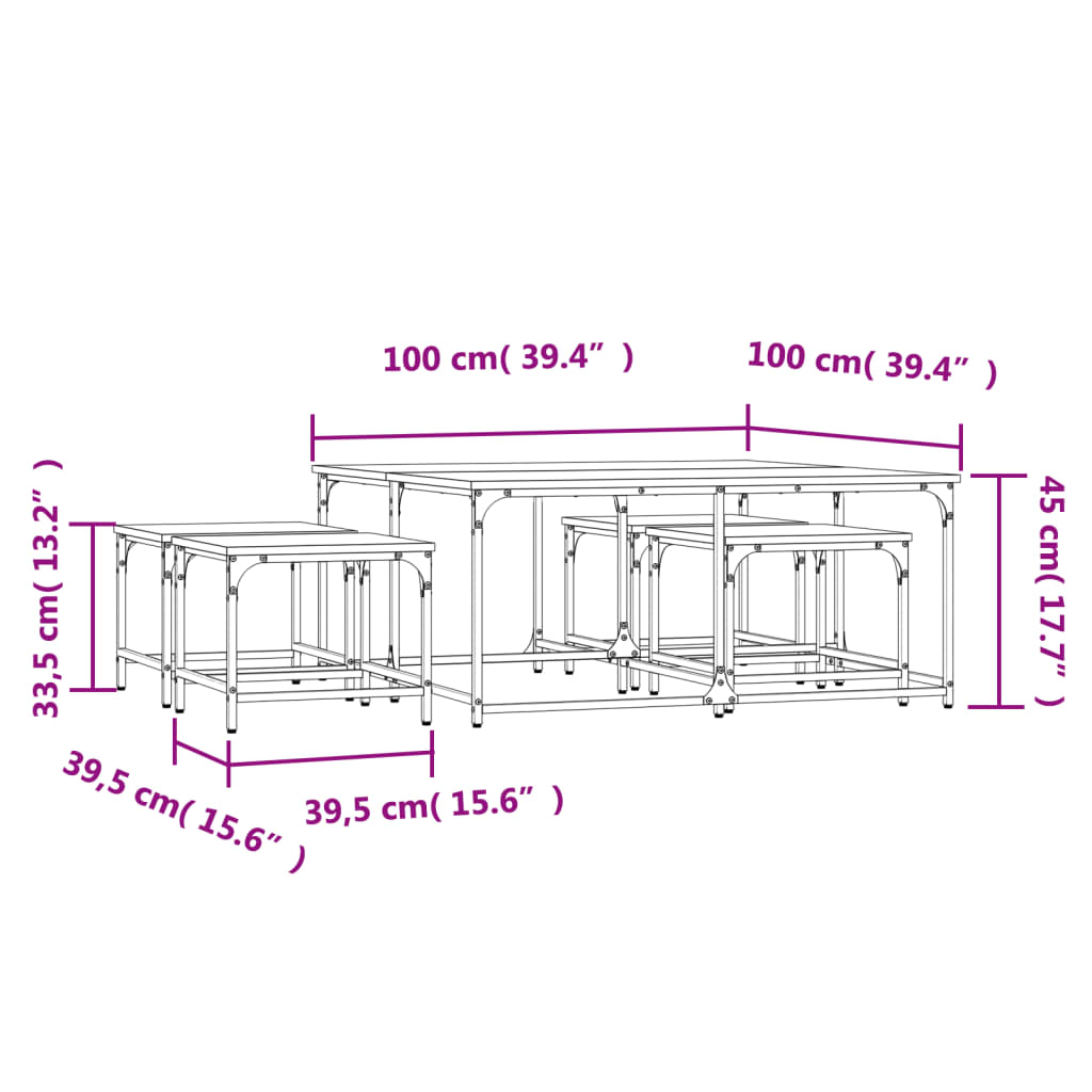 Tavolini Impilabili 5 pz Neri in Legno Multistrato 835334